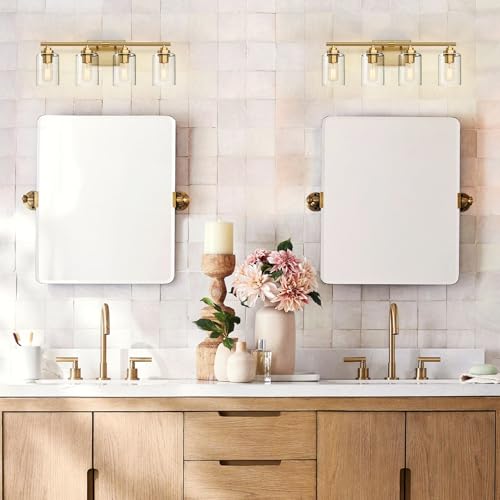Image of SKEJAO Bathroom Vanity Light Over Mirror,Bathroom Light Fixture Wall Sconce Lighting for Bedroom,Living Room (Gold, 4-Light)