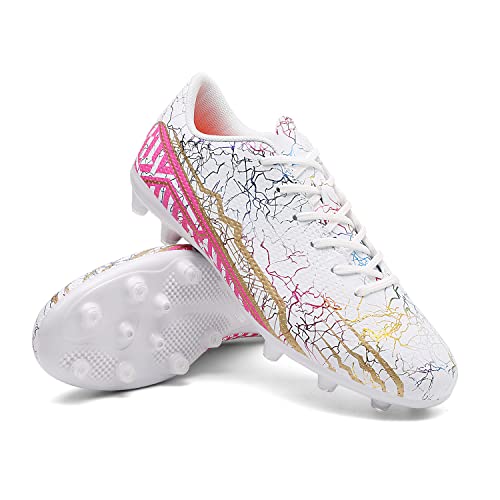 Haloteam Soccer Shoes Men's Cleats Professional Training Turf Tf/Ag Outdoor Indoor Football Boots Sneaker,White,10 Us #TOP3