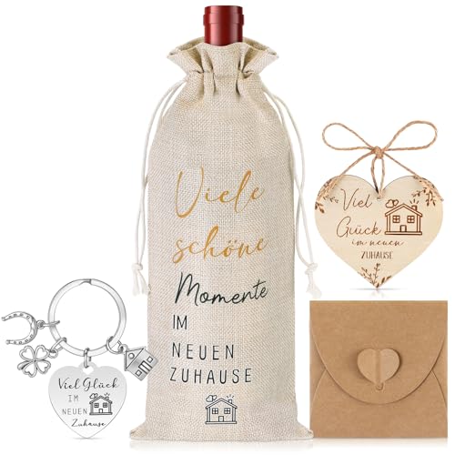 Otuuz Einzugsgeschenke Haus Wohnung Einweihungsgeschenk Glücksbringer Viel Glück im Neuen Zuhause Einzug Flaschentüten Schlüsselanhänger Umschlag Geschenk zum Einzug Umzug Richtfest Hauseinweihung