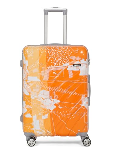 Image of Teakwood World Small 65 cm Check in Size Trolley Bag Polycarbonate 360 Degree 8 Wheels Luggage Bag with TSA Lock, Adjustable Handle Trolley Bags for Travel, Suitcase for Travel | Orange