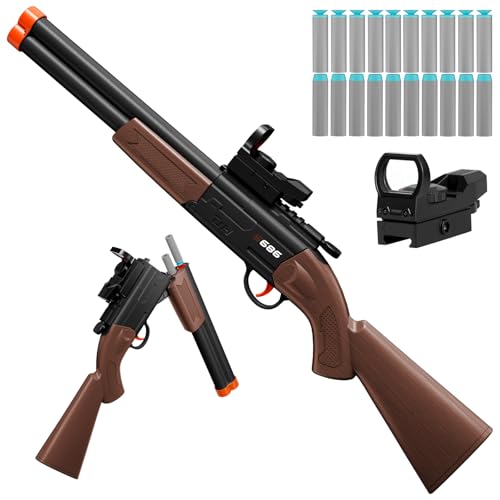 Double Barrel Toy Shotgun - Realistic Foam Blaster with Scope & Soft Bullet Darts, Safe Imitation Shooting Game for Kids Ages 8-12 -Birthday Christmas (Black)
