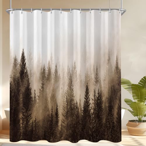 Lerores Duschvorhang 180x200 cm Braun, Beschwerter Saum Antischimmel, Wasserabweisend, Waschbar Polyester Badevorhänge mit 12 Ösen und Duschvorhangringen für Badezimmer, Badewanne
