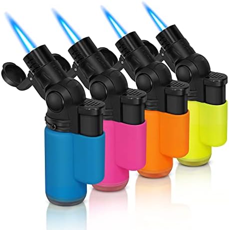SAMNIU Pack of 4 Torch Lighter, Mini Jet Flame Butane Lighters, Multi-Purpose, 45° Rotatable for Campfires, Candle, Fireplaces, Christmas Party Favors (Gas not Included)