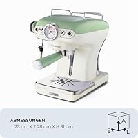 Ariete Vintage Espresso 1389, Retro Espressomaschine für Pulver oder ESE-Pads, 1-2 Tassen, Cappuccino-Düse, Edelstahl-Tassenhalter, 15 Bar, 850W, Grün – Ansicht 2
