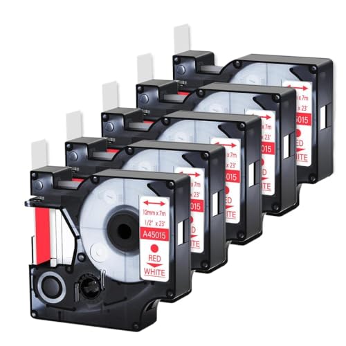 5 10pk�W�����x��12mmx7m�e�[�vLabelManager 210D�v�����^�[�ƌ݊����̂��郊�{������45013 S0720530�œ��삷��(5Pcs Red on white)