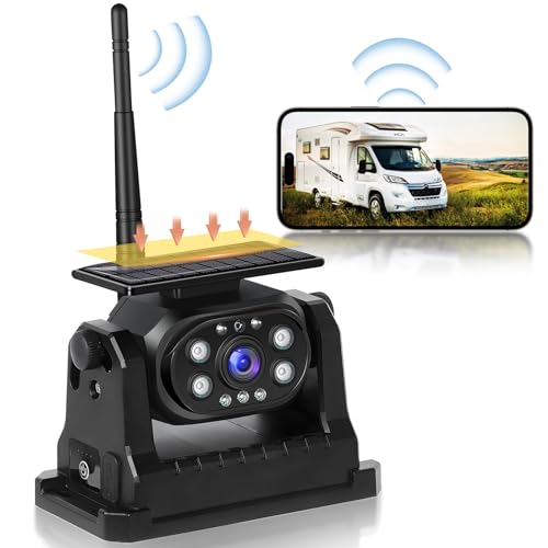 Podofo Cámara Trasera inalámbrica WiFi Estable, cámara de Marcha atrás 1080P con Impermeable, Carga Solar, Base magnética, cámara Recargable de Ayuda a la Marcha atrás para camión/Remolque/RV