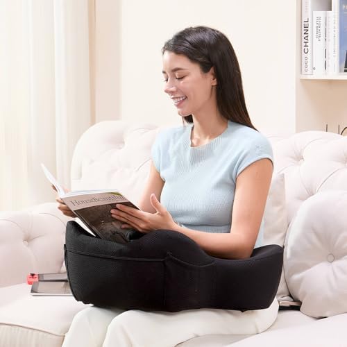 Reading Pillow for Lap, Laptop Pillow, Soft Lap Desk, Gaming Pillow for Reading, Working, Gaming in Bed, Couch, Car (Black)
