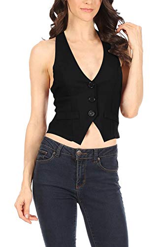 Women s Dressy Casual Versatile Racerback Vest Tuxedo Suit Waistcoat Made in USA Black S
