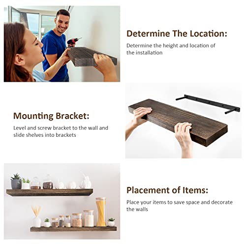 Floating Shelves For Wall Set Of 2, Rustic , 24 Inch, Natural Dark Wood ,Farmhouse, Thick Floating Shelf For Bathroom, Bedroom, Kitchen, Living Room, Office #TOP6