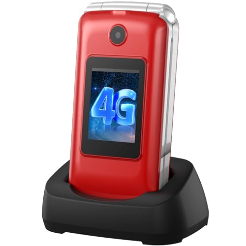 4G Telephone Portable Senior Débloqué, Téléphone Portable à Clapet avec Grandes Touches, Téléphone Portable Personnes âgées, Double SIM,2.8 Grandes Écran, Bouton SOS,Station de Charge, Red