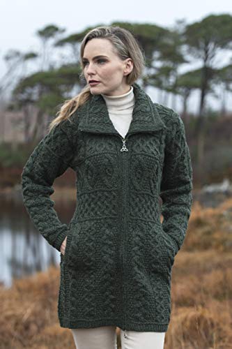 Aran Crafts Women's Irish Cable Knitted Wool Double Collar Coat (X4263-Sm-Agre) Army Green #TOP3