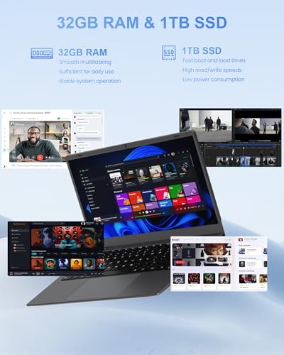 Image of 14 Inch Laptop Computer for Student Business, 32GB RAM, 1TB SSD, Pentium 6500Y, Long Battery Life & Fast Charging, FHD IPS Display, Type-C, 4 Speakers, Wi-Fi 5, BT 5