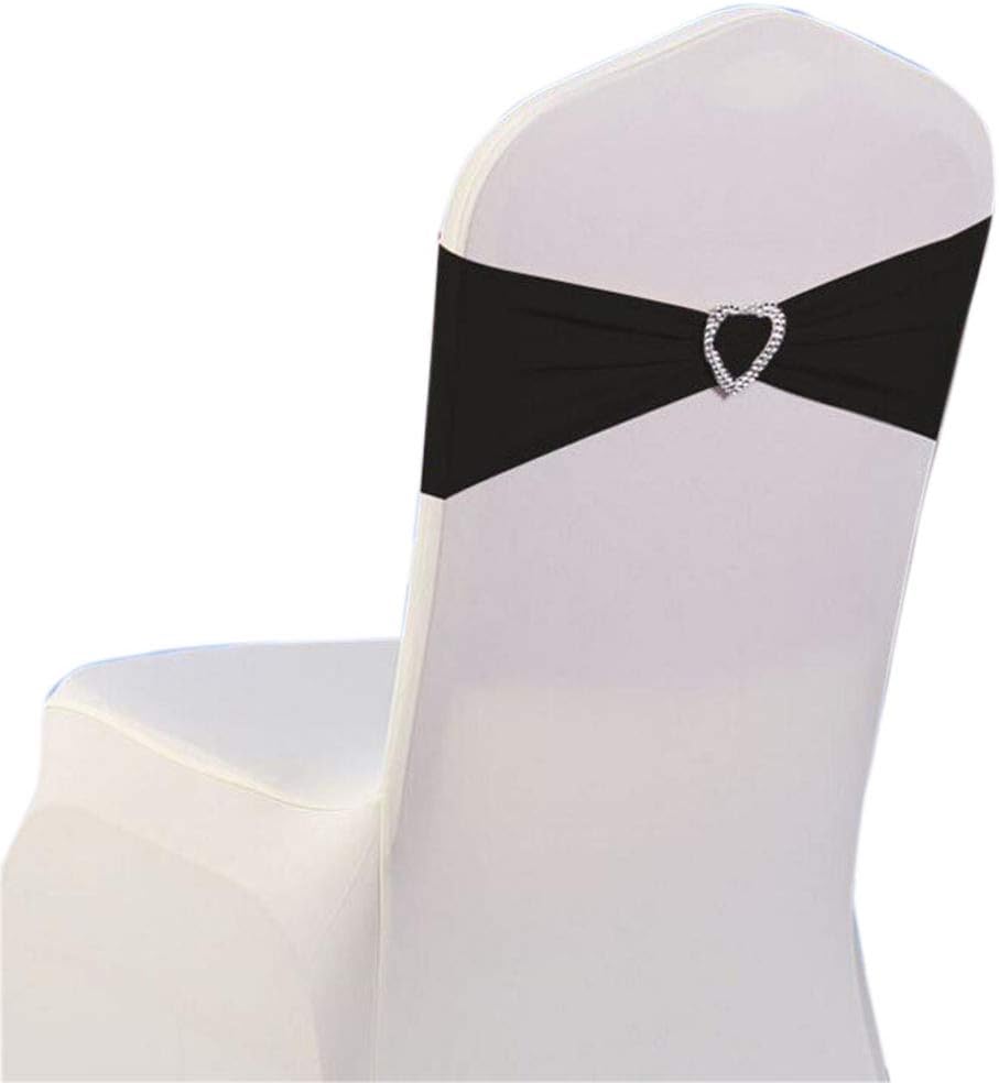 ZiDeTang 100PCS Stretch Chair Sashes Bows Elastic Chair Bands with Buckle Slider Bows for Wedding Decorations Black 100pcs
