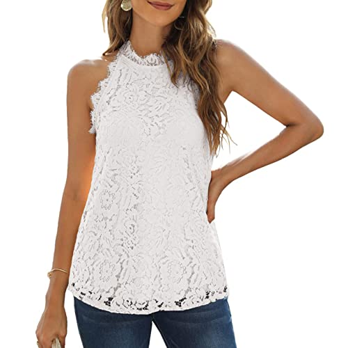 Damen Sommer Spitze Tanktops Neckholder Lässige ärmellose Shirts Elegante...