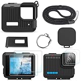 FiTSTILL シリコンスリーブ ラバーケース Go Pro Hero用 保護ハウジングケース バッテリーサイドカバー&スクリーンプロテクター&レンズキャップ&ストラップの交換