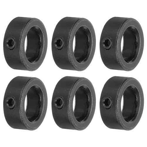 MECCANIXITY Shaft Collar 0.5 Inch Bore Carbon Steel Set Screw Style Clamping Collars Black 6 Pcs