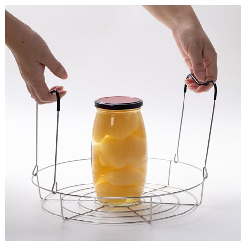 Image of 12in Stainless Steel Canning Rack, Heat Resistant Silicone Handles | Silver Stainless Steel Canning Rack for Regular Mouth and Wide Mouth jar, Holds 6 Quart or 7 Pint Jars in Pressure Canner Pot