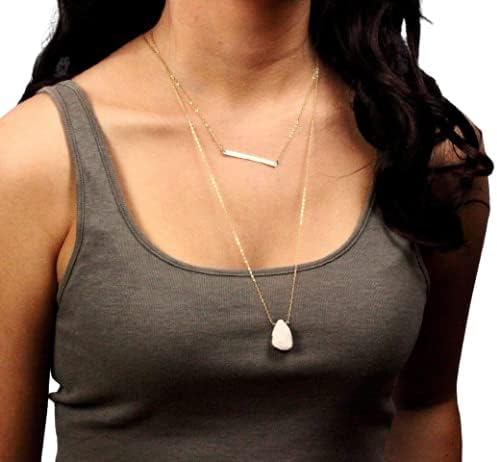 HotMixCold Layered and Long Necklace with Pendant - Skinny Bar Necklace, Boho Druzy Drusy Necklace - Gold Layered Necklace, Long Silver Bar Necklace - Image 2