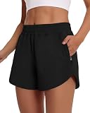 CAMPSNAIL Running Shorts for Women - 3' Athletic High Waist Quick Dry with Liner Zipper Pockets for Workout Gym Black