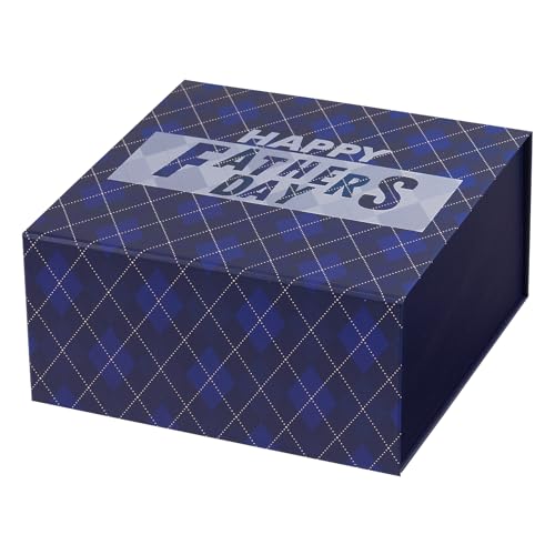 RUSPEPA Fathers Day Navy Gift Box with Magnetic Closure Lid Blue Argyle Design with Happy Fathers Day Text Decorative Box for Dad Husband Grandpa Birthday & Holiday Gifts 8x8x4 Inches 1 Pcs