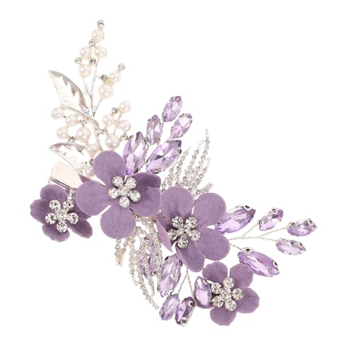 Horquilla de perlas cómodas y flores moradas elegantes 7