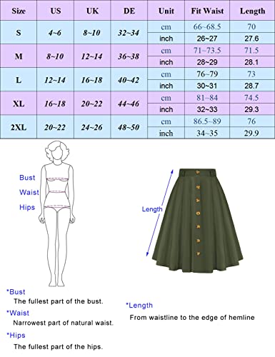 Belle Poque Womens Casual Button Front A Line Skirts Belted High Waist Midi Skirt With Pockets Black M thumb #5