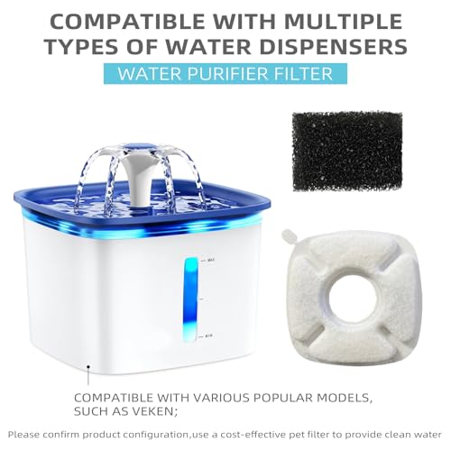8 Pack Cat Water Fountain Filter Compatible with 67/95/135/85oz Automatic Pet Dispenser, Triple Filtration Dog Fountain Filter (8 Carbon Filters+8 Sponge Filters) by ITSCUTE - Image 4