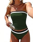 Jolefille Tankini Swimsuits for Women Two Piece Strapless Bandeau Bathing Suits Tops Full Coverage Modest Swim Suits 2026 Army Green