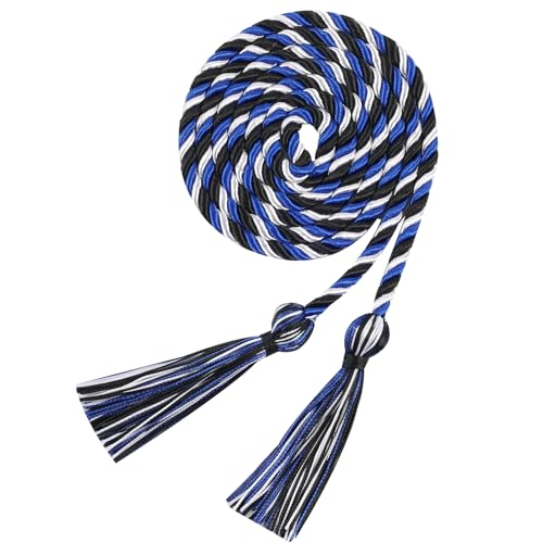 Image of Graduation Honor Cord 68 inch Grad Braided Honor Cords with Tassel Honor Rope Grad Cords for Graduation Students Bachelor Master Doctoral Gown Grad Decor (Royal Blue White and Black)