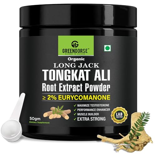 GREENDORSE Organic Tongkat Ali Longjack Root Extract Powder, 2% Eurycomanone | 3 Months Supply | Enhanced T-Level, Stamina and Stress tolerance, Vegan Friendly, 50g