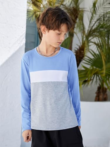 Image of ZDC Kids Boys Long Sleeve T-Shirts Color Block Crewneck Fashion Basic Tee Tops 5-14 Years