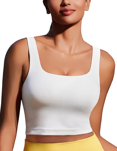 PINSPARK Sports Bra for Women Square Neck Longline Tank Top with Built in Bra