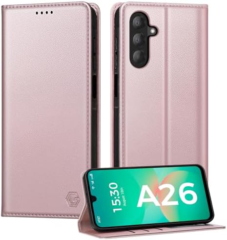 Kirnntca Handyhülle für Samsung Galaxy A26 5G Hülle, Kartenfach Premium PU Leder Klapphülle Schutzhülle, Standfunktion Tasche Flip Case für Samsung Galaxy A26 5G - Rosa