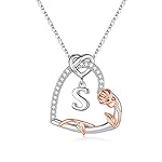 Yesteel Rose Heart Initial Necklaces Gifts for Women Teen Girls, Silver Plated Heart Initial Letter Pendant Necklace Jewelry Valentines Gifts for Her Girlfriend Wife Mom