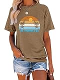 TAKEYAL Women's Summer Beach T Shirt Cute Palm Tree Graphic Loose Tees Short Sleeve Casual Spring Tee Tops (Brown, M)