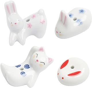 4Pcs Rabbit Cat Ceramic Incense Holder Cute White Animals Incense Sticker Holder Fun Home Decorative Ornaments for Home Room Decoration Yoga Spa Meditation Incense Holders