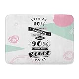 Paillassons Tapis de bain Tapis de porte extérieur / intérieur La vie est de 10 Que vous arrive-t-il et 90 Comment réagit-il Citation inspirante Motivation Lettrage Texte Décor de salle de bain Tapis
