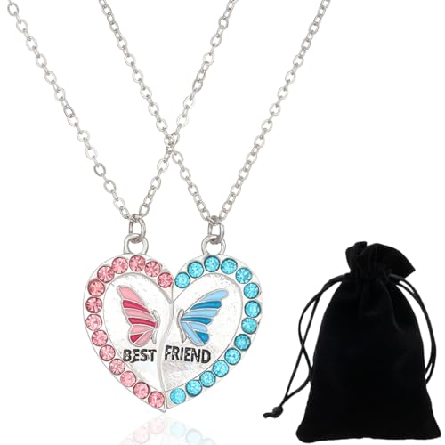 KUMSODE Collier Femme,Bijoux Femme,Collier D'Amitié Pour 2 Fille,Collier Amitier Pour 2 Fille,Papillon Amour Collier Couture Aimant Pierre Collier Alliage...