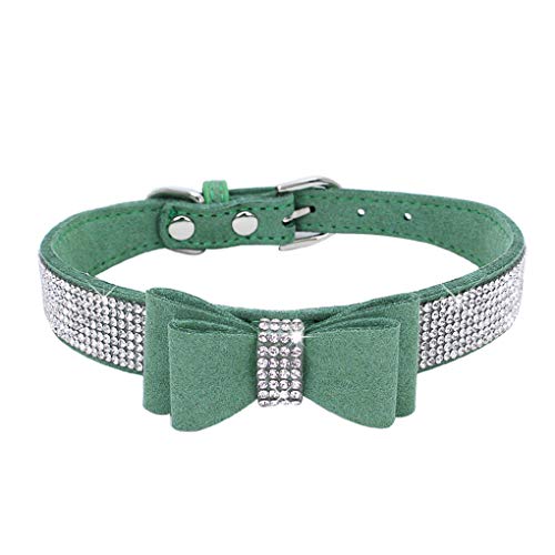 Yangge Bling Cristal Collier en métal Chat Chiot Noeud Fournitures pour Papillon réglable Strass Doux Colliers Animalerie pour Petits Chiens Moyens Vert foncé6