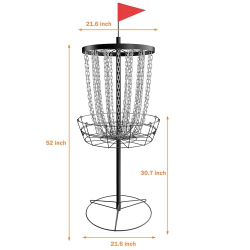 NQV Disc Golf Basket,Heavy Duty 24 Chain Portable Target with Storage Bag, Black