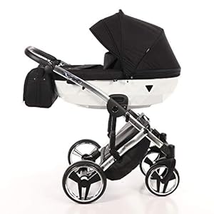 KOMBI KINDERWAGEN SET JUNAMA DIAMOND S-LINE BABYWAGEN BUGGY BABYSCHALE + ZUBEHÖR (04 Weiß-Schwarz, 3IN1)