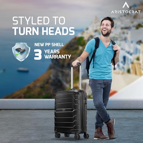 Image of Aristocrat Liberty 8-Wheel Cabin Size Hard Case Trolley Bag, Jet Black