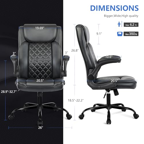 Image of Misolant Office Chair, Executive Desk Chair Big and Tall, Comfortable Executive Chair with Flip Up Armrest, High Back Computer Chair with Adjustable Height, PU Leather Office Chair