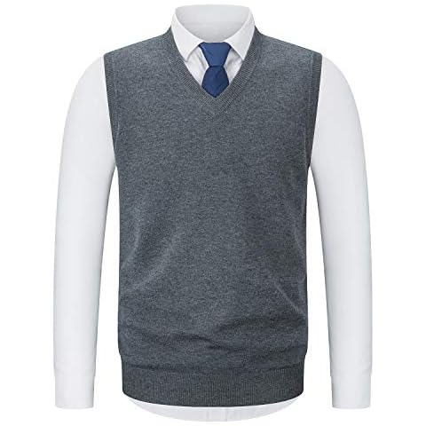 KTWOLEN Mens Slim Fit Knitted V-Neck Sleeveless Vest Classic Business Knitwear Jumpers Gilet Waistcoat Sweater Vest Tank Tops Cover