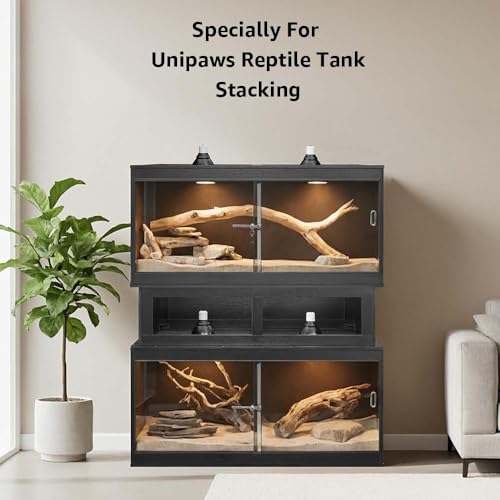 Image of unipaws Reptile Enclosure Stacker for 50 Gallon Reptile Tank | Stand for unipaws Reptile Terrariums, Stackable Base with Heat Lamp Openings and Metal Reinforced Corners, Black