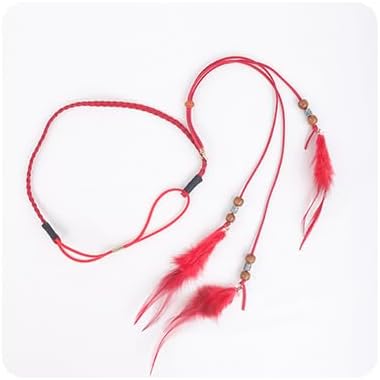 Jumwrit Diadema de plumas bohemia, diadema india, hippie, gitana, tocado con borlas, cuerda de cáñamo ajustable, diadema con cuentas, accesorios