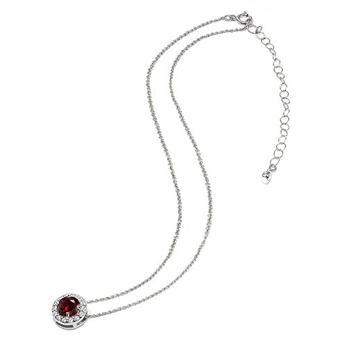B. Brilliant Ruby Necklace For Women Sterling Silver Synthetic Gemstone And White Topaz Round Halo Slide Short Choker Pendant For Girls Bridesmaids Birthstone #TOP4