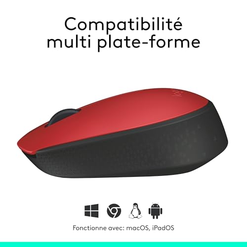 Logitech M171 Souris Sans Fil pour PC, Mac, Ordinateur portable, 2,4 GHz avec Mini-récepteur USB, Suivi Optique, Autonomie de Piles de 12 mois, Ambidextre - Rouge
