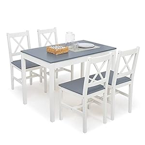 Meerveil Eettafel met 4 stoelen, eetgroep, eetkamerset, massief houten tafel, klassieke stijl voor eetkamer, keuken, 108…