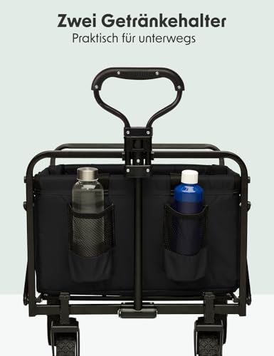 LifeGoods Bollerwagen Faltbar - Faltbarer Bollerwagen - Handwagen Klapbarr - Gartenwagen - Transportwagen - Strandwagen - Strand - Klappbarer – 360 Grad Drehbare Vollgummireifen 94L– 98x45cm - Schwarz – Bild 7